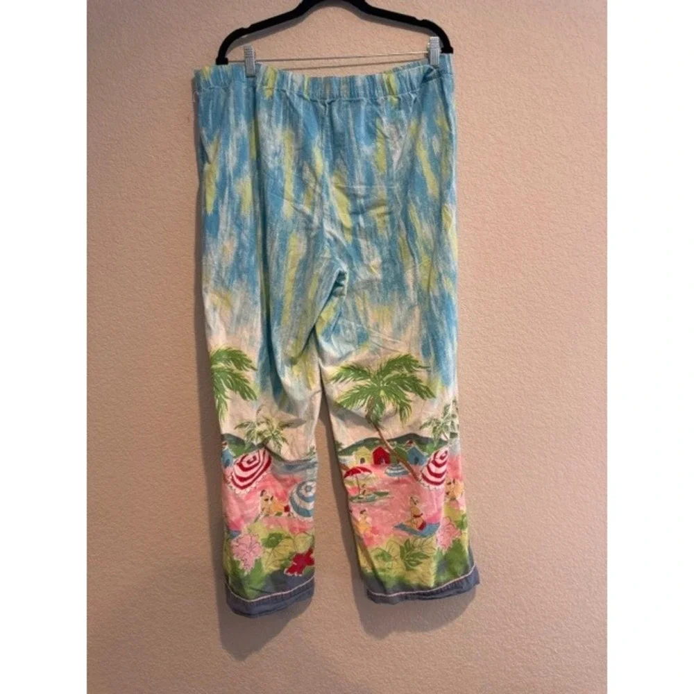 Nick & Nora Womens Tropical Beach Scene Pajama Pants Blue Pink Cotton L hole - Picture 6 of 7
